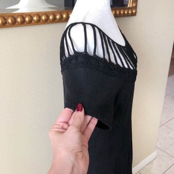 Dunes Relaxed Fashion 100% Gauze Cotton Crochet Cutout Neck Maxi Dress Small - Picture 3 of 6